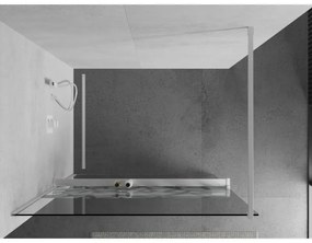Mexen Kioto+, sprchová zástena Walk-In s poličkou a vešiakom 130 x 200 cm, 8mm číre sklo biely vzor, biely profil, 800-130-121-20-85