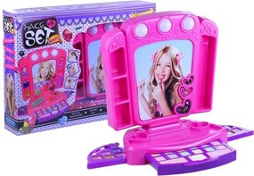 LEAN Toys Detský toaletný stolík so zrkadlom svetlami a doplnkami ružový