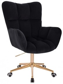 LuxuryForm DESIGN Otočné kreslo AURORA VELUR na zlatej podstave s kolieskami - čierne