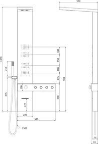 Mexen Natan, sprchový panel s výlevkou h-1440, chrómová, 7626-04-00