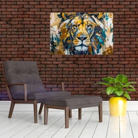 Obraz - Abstraktná olejomaľba s levom (90x60 cm)