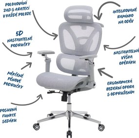 Kancelárska ergonomická stolička PORTE — sieťovina, sivá