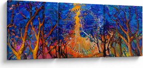 Obraz - jesenné koruny stromov, moderný impresionizmus (s hodinami) (90x30 cm)