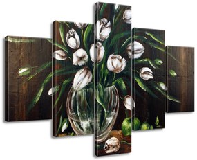 Gario Ručne maľovaný obraz Maľované tulipány - 5 dielny Rozmery: 100 x 70 cm