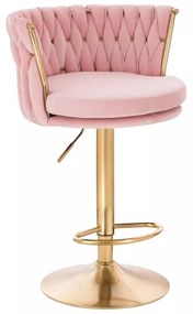 LuxuryForm DESIGN Barová stolička LYON VELUR na zlatom tanieri - ružová