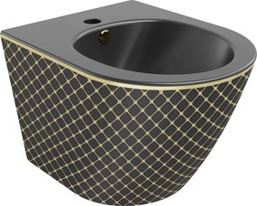 Mexen Lena, závesný bidet 480x370x325 mm, čierna matná - zlatý vzor, 35224879