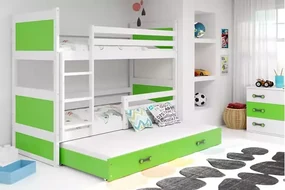3-lôžková poschodová posteľ RICO so zásuvkou, biela/zelená