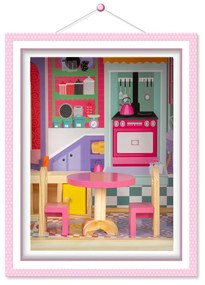 Ricokids Drevený domček pre bábiky veľký 3-poschodový s výťahom a LED osvetlením