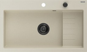 Mexen Omar, 1-komorový granitový drez 800x480x210 mm, béžový, grafitový sifón, 6520801005-69-B