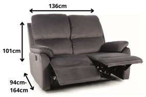 Polohovací dvoumístná pohovka Spencer Velvet 136 cm šedá