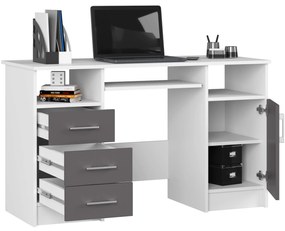 Volně stojící psací stůl Ana 124 cm bílý/grafitově šedý