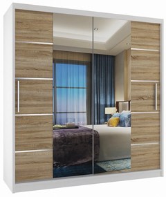 Šatníková skriňa 158 cm Belini biely mat / dub sonoma s posuvnými dverami zrkadlom a zásuvkami  ME SZP7/0/W/DS/0/KLAL