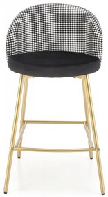 Barová stolička LEVON — kov, látka, zlatá/čierno-biela