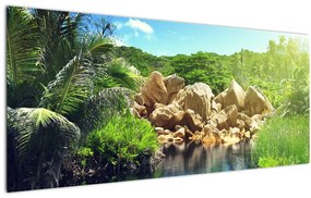 Obraz jazera v Seychelskej džungli (120x50 cm)