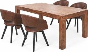 Jedálenský set - stôl z masívu Timber 200cm + 4 stoličky Colby antik hnedá