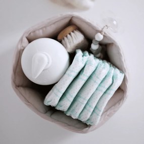 Ľanový prešívaný košík púdrovo ružová o 20 cm