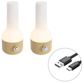 Sada 2 stolových lamp pre exteriér zlatá s bielou vrátane nabíjateľného LED - Haard