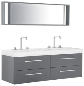 Zostava kúpeľňového nábytku s dvojitým umývadlom so 4 zásuvkami a zrkadlom sivá MALAGA Beliani