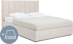 Béžová čalúnená dvojlôžková posteľ s úložným priestorom s matracom/s roštom 180x200 cm Thessa Bold Line – Bonami Selection