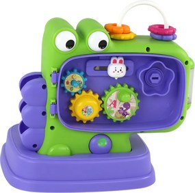 LEAN Toys Edukačný panel dinosaurus – hra Pleskni krtka a triedič, fialový
