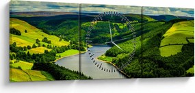 Obraz - Zelená krajina (s hodinami) (90x30 cm)