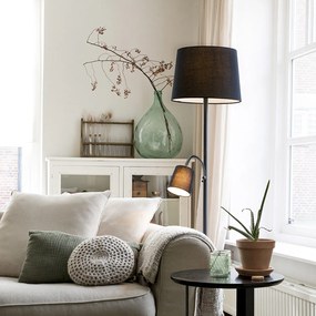 Klasická stojaca lampa čierna s čiernym tienidlom a lampou na čítanie - Retro