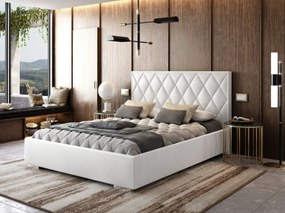 Čalúnená manželská posteľ ALEXA 160x200 s roštom biela EKO-KOŽA