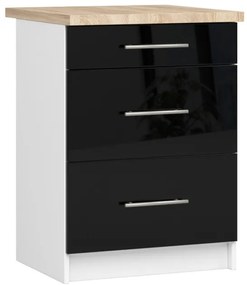 Spodná kuchynská skrinka s doskou OLIWIA S60 3SZ biela / čierna, lesk