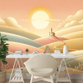 Tapeta pastelová krajina s kostolom