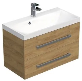 Kúpeľňová skrinka s chrómovými úchytmi a umývadlom SAT Cube Way 80x53x40 cm dub Hickory mat CUBE280ZDH, 1 ks