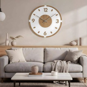 SENTOP | Moderné okrúhle nástenné hodiny – dubová a plexisklo | SENTOP IA-225-S-DUB-CIERNE-20 analógové