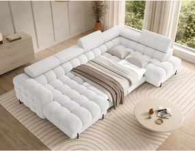 Krémovobiela rozkladacia rohová pohovka z textílie buklé (pravý roh/do tvaru "U") Feraria – ELTAP