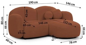 Terakotová rohová pohovka z textílie buklé (pravý roh/s leňoškou) Orbit – Ropez