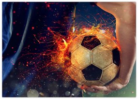 Sklenený obraz - Futbalová lopta v ohni (70x50 cm)