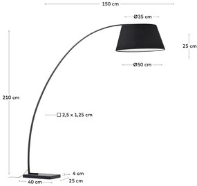 Čierna stojacia lampa s textilným tienidlom (výška 210 cm) Juhe – Kave Home