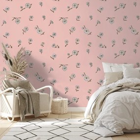 Samolepiaca tapeta ružové pozadie s bielymi kvietkami