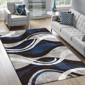 Moderný vzorovaný koberec do obývačky modrej farby Šírka: 160 cm | Dĺžka: 220 cm