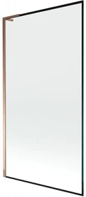 Mexen Next L, 1-krídlová vaňová zástena 100 x 150 cm, 6mm číre sklo-čierny vzor, ružové zlato profil, 895-100-000-03-70-60