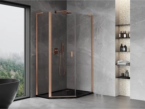 Mexen Mist L, päťuholníkový sprchový kút s krídlovými dverami, 80 x 100 cm, 8mm číre sklo, medený profil, 8A8L-080-100-65-00