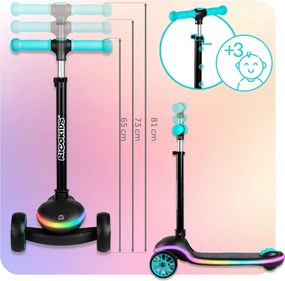 Ricokids Leddi LED balančná Kolobežka pre deti - čierna a tyrkysová