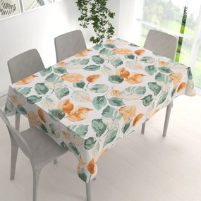 Biante Bavlnený obdĺžnikový obrus Sandra SA-748 Hnedo-zelené akvarelové listy na bielom 50x100 cm