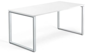 Kancelársky pracovný stôl QBUS, O-rám, 1600x800 mm, biela/strieborná