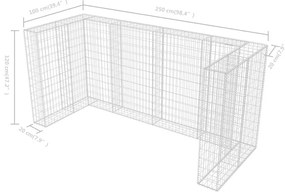Gabiónová ohrada na trojitý odpadkový kôš, oceľ 250x100x120 cm