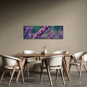Obraz fialovej kvetiny (s hodinami) (90x30 cm)