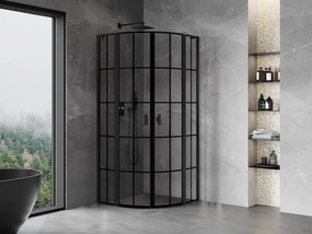 Mexen Mist L, štvrťkruhový sprchový kút s 2-krídlovými dverami, 80 x 80 cm, 8mm číre sklo, čierny profil, 8A32L-080-080-70-77