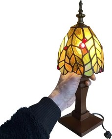 Stolná lampa Tiffany vitáž FLORA_WOOD BASE 33*12 E14