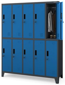 Sociálna BHP šatníková skriňa s 10 dverami BARTEK 1360 x 1720 x 450 mm, antracitovo-modrá