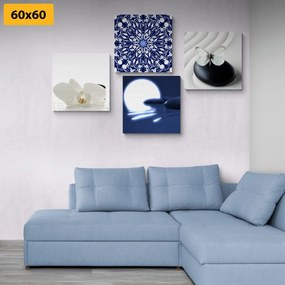 Set obrazov harmónia na bielo-modrom pozadí