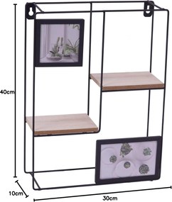 AKCIA Nástenná polica s fotorámikmi KIVORA 40x30 cm, čierna II.akosť