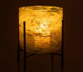 Zelený mramorovaný sklenený svietnik na kovovom podstavci - Ø 14*19cm